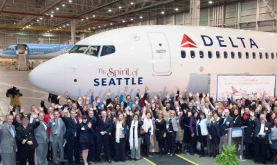 Delta Air Lines unveils a new jet, 'Spirit of Seattle,' dedicated to the city. (Courtesy Delta Air Lines)