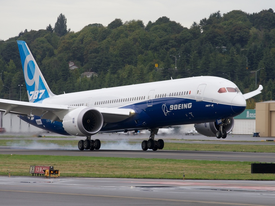A Boeing 787-9 lands after its first flight on September 17, 2013 at Boeing Field in Seattle, Washington. The aircraft maker delivered 65 of the new jetliners last year. Stephen Brashear/Getty Images