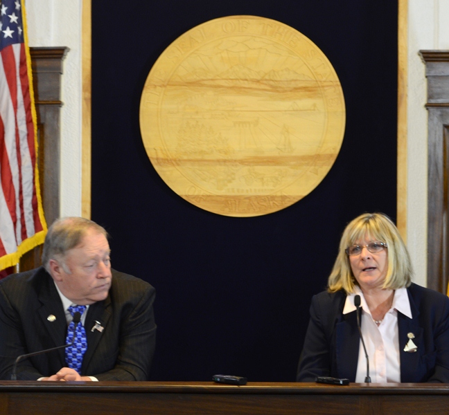 House Speaker Mike Chenault & House Minority Leader Beth Kerttula held a joint news conference last week, after Kerttula announced she was leaving the legislature. Photo by Skip Gray/Gavel Alaska