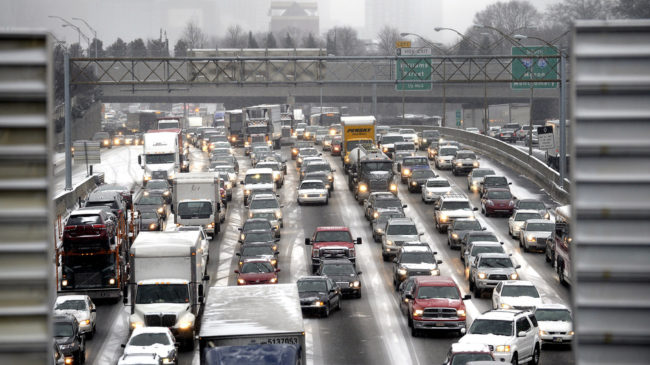 Tuesday in Atlanta, no one was going anywhere anytime soon. Many vehicles were still stuck on icy roads at dawn on Wednesday. David Tulis /UPI/Landov