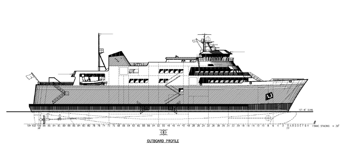 A 70 percent design drawing of the proposed Alaska Class Ferry. State DOT officials hope to have final design complete by the end of February. Image courtesy Alaska Department of Transportation and Public Facilities.