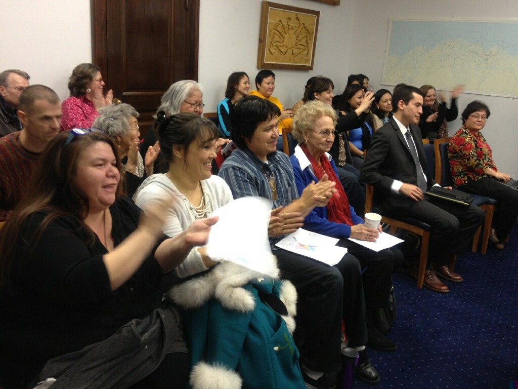 The Barnes Committee Room erupted in applause after an Alaska House committee advanced legislation that would make 20 Alaska Native languages official state languages. Photo by Kyle Schmitz/Gavel Alaska.