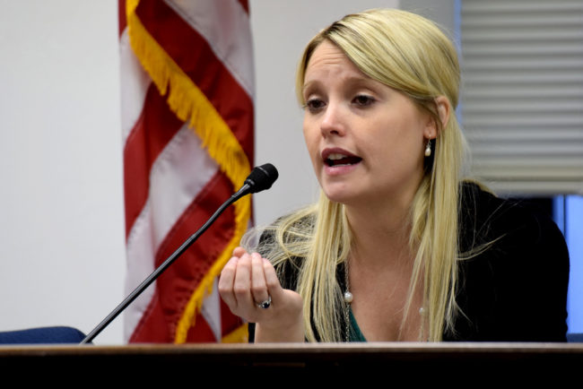 Erin Merryn, a victim of sexual abuse as a child, spent two days in Juneau speaking to lawmakers. She is campaigning across the country for Erin’s Law -- House Bill 233 in Alaska -- which would require schools to implement sexual abuse education. (Photo by Skip Gray/KTOO)