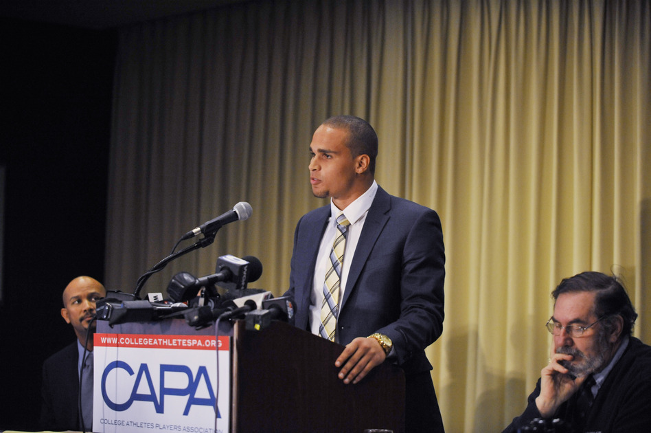 Northwestern quarterback Kain Colter speaks at a January press conference in Chicago. David Banks/Getty Images