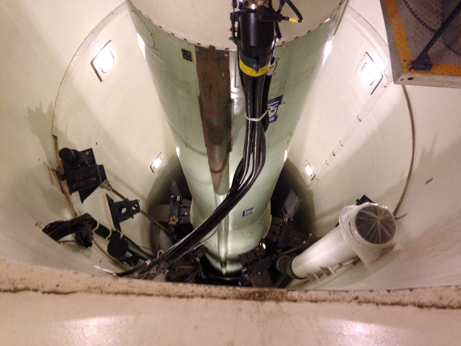 A mockup of a Minuteman 3 nuclear missile used for training by missile maintenance crews at F.E. Warren Air Force Base, Wyo. Robert Burns/AP