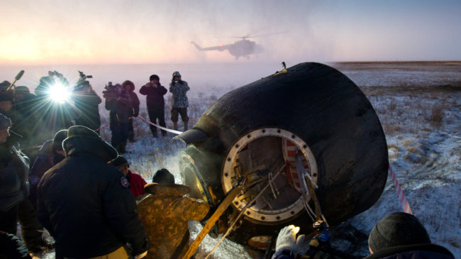 Russian personnel are the first to meet space station crew members when they return to earth. Bill Ingalls/NASA