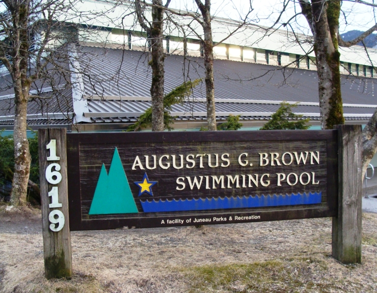 Augustus Brown Swimming Pool is adjacent to Juneau-Douglas High School on Glacier Avenue in downtown Juneau. (Photo by Casey Kelly/KTOO)