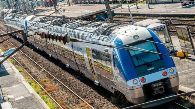 A SNCF Regional Express Train is seen at Hazebrouck's train station in northern France on Thursday. France's train operators admit they made a mistake in ordering new trains that will require millions of dollars to modify station platforms. Philippe Huguen/AFP/Getty Images
