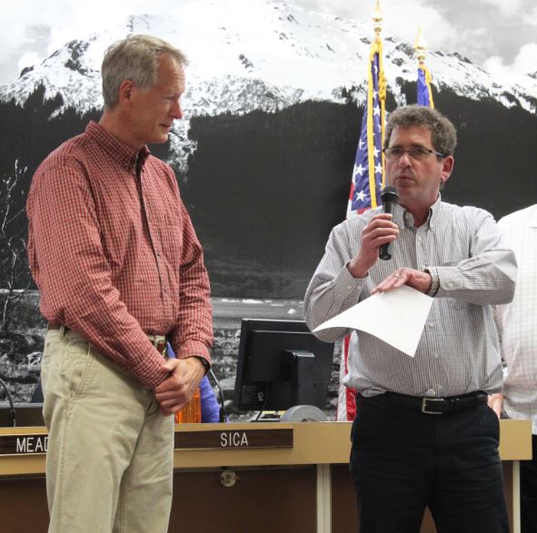 Capital Transit superintendent John Kern and deputy city manager Rob Steedle. (Photo by Lisa Phu/KTOO)