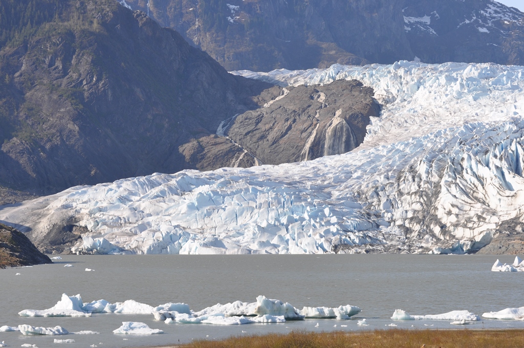 New waterfalls appeared Friday at the Mendenhall Glacier. Forest Service officials say expect rising lake levels. (Photo courtesy U.S. Forest Service)