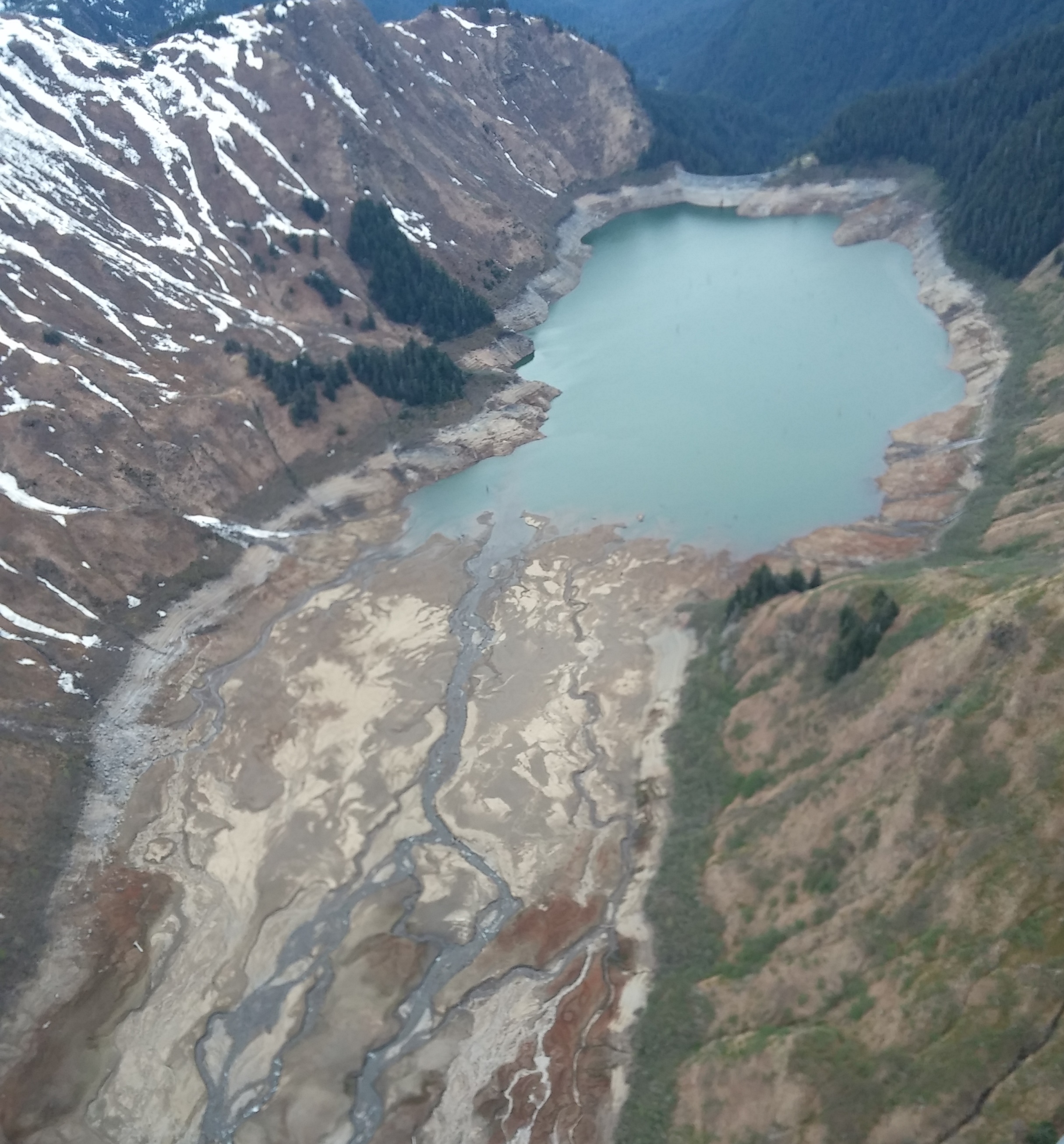 Channels at the upper end of Salmon Creek may be the source of much of the turbidity in the lake during spring runoff. (Photo courtesy Scott Willis/Alaska Electric Light and Power)