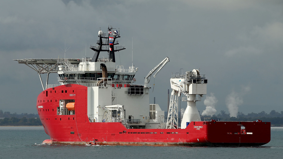 The Australian ship Ocean Shield, seen here earlier this month, has been ordered back to its dock, after a search for the black boxes of a missing Malaysian airliner ended without finding anything. Paul Kane/Getty Images