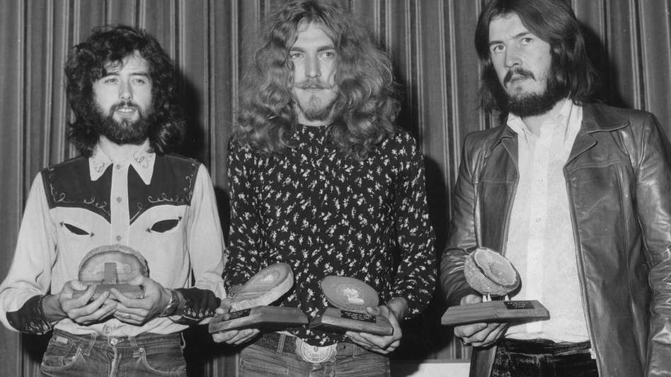Jimmy Page, Robert Plant, and John Bonham of Led Zeppelin, in 1970. A new lawsuit says the group borrowed from another band's work without crediting it, for the huge hit "Stairway to Heaven." Roger Jackson/Getty Images