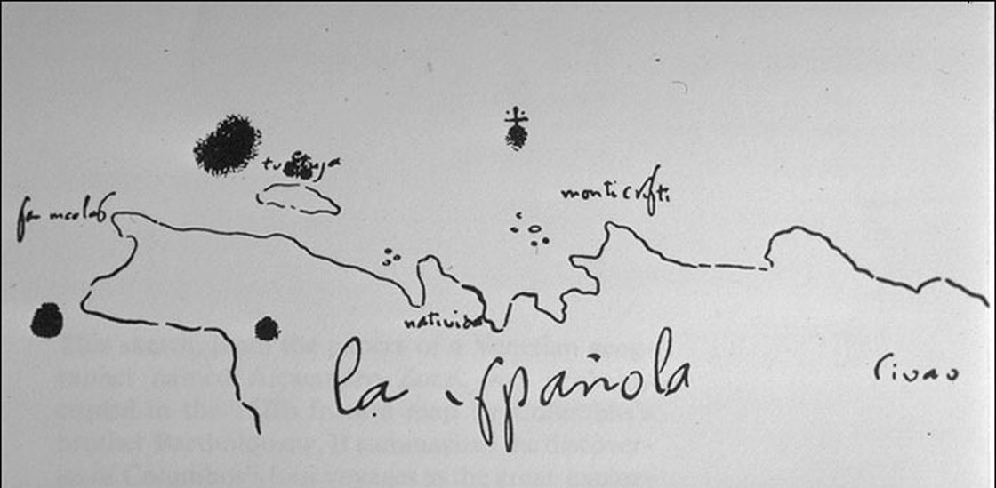 A hand-drawn map by Christopher Columbus shows the northern coast of Española (Hispaniola), where his flagship the Santa Maria sank in 1492. Henry Davis