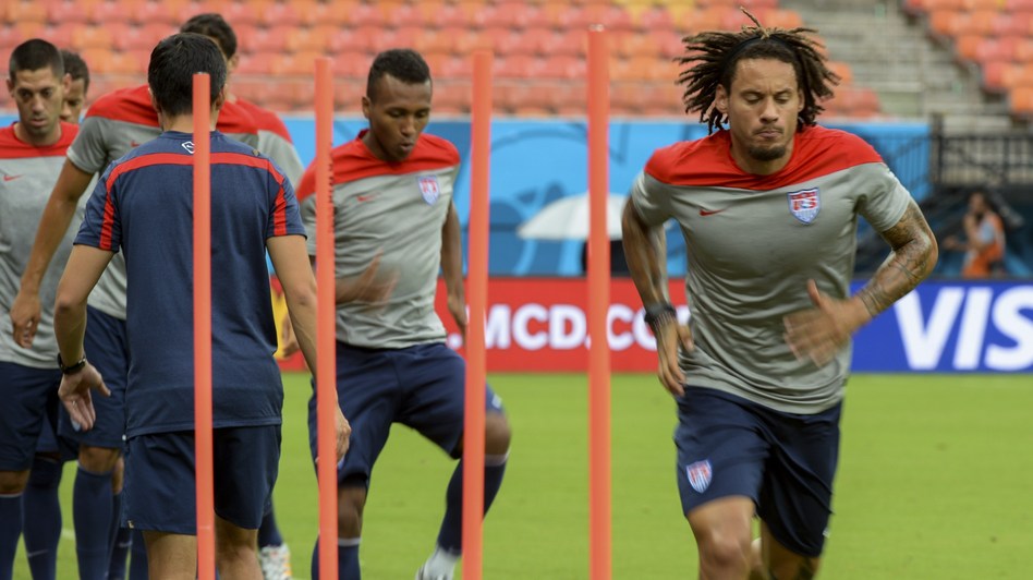 Jermaine Jones and other members of the U.S. men's national team train in Manaus, Brazil. Fitness may be a crucial factor in the U.S.-Germany game on Thursday in Recife. Raphael Alves/AFP/Getty Images