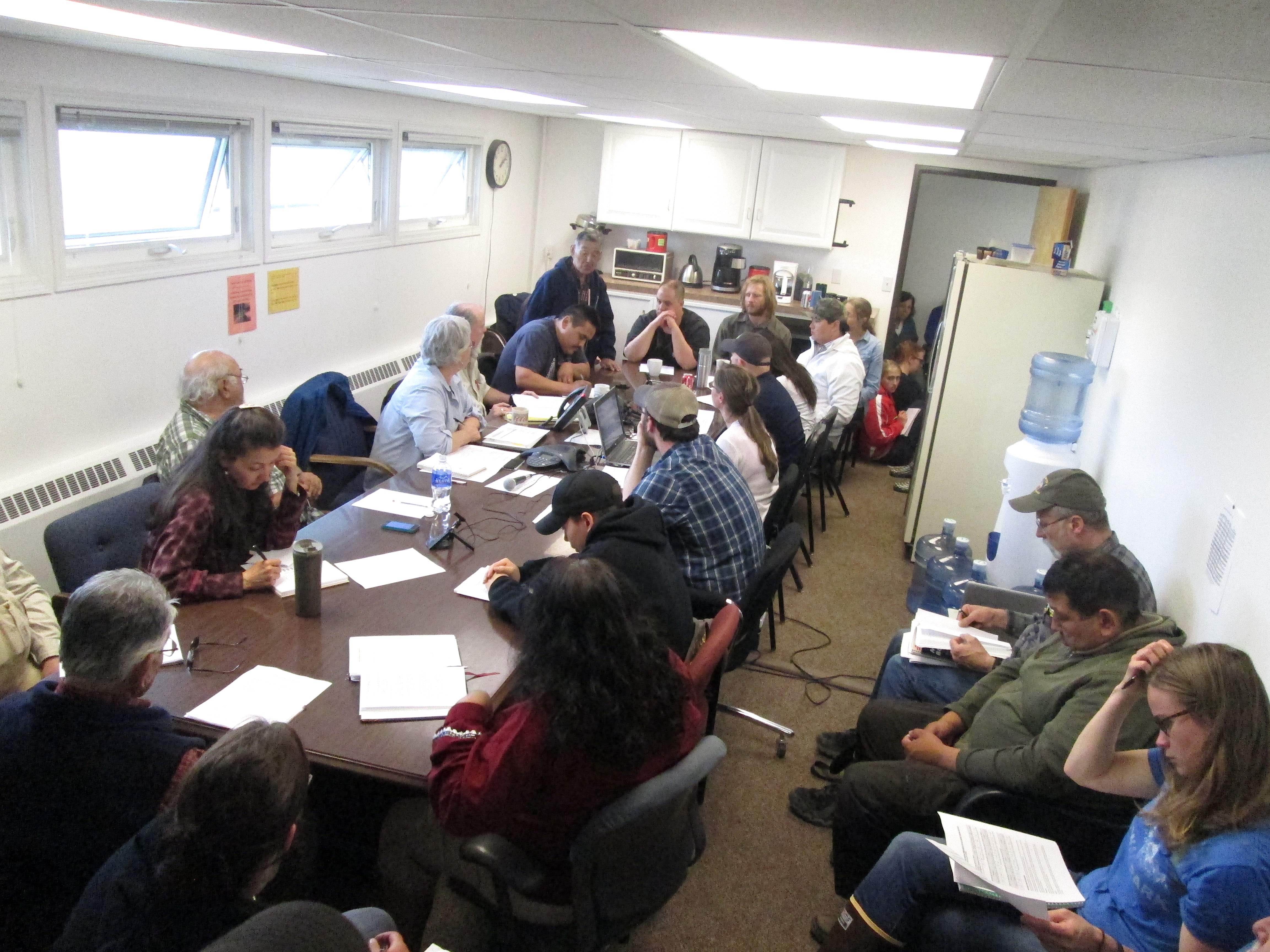 The Kuskokwim Salmon Management Working Group discusses the first 6″ gillnet openings. (Photo by Ben Matheson/KYUK)