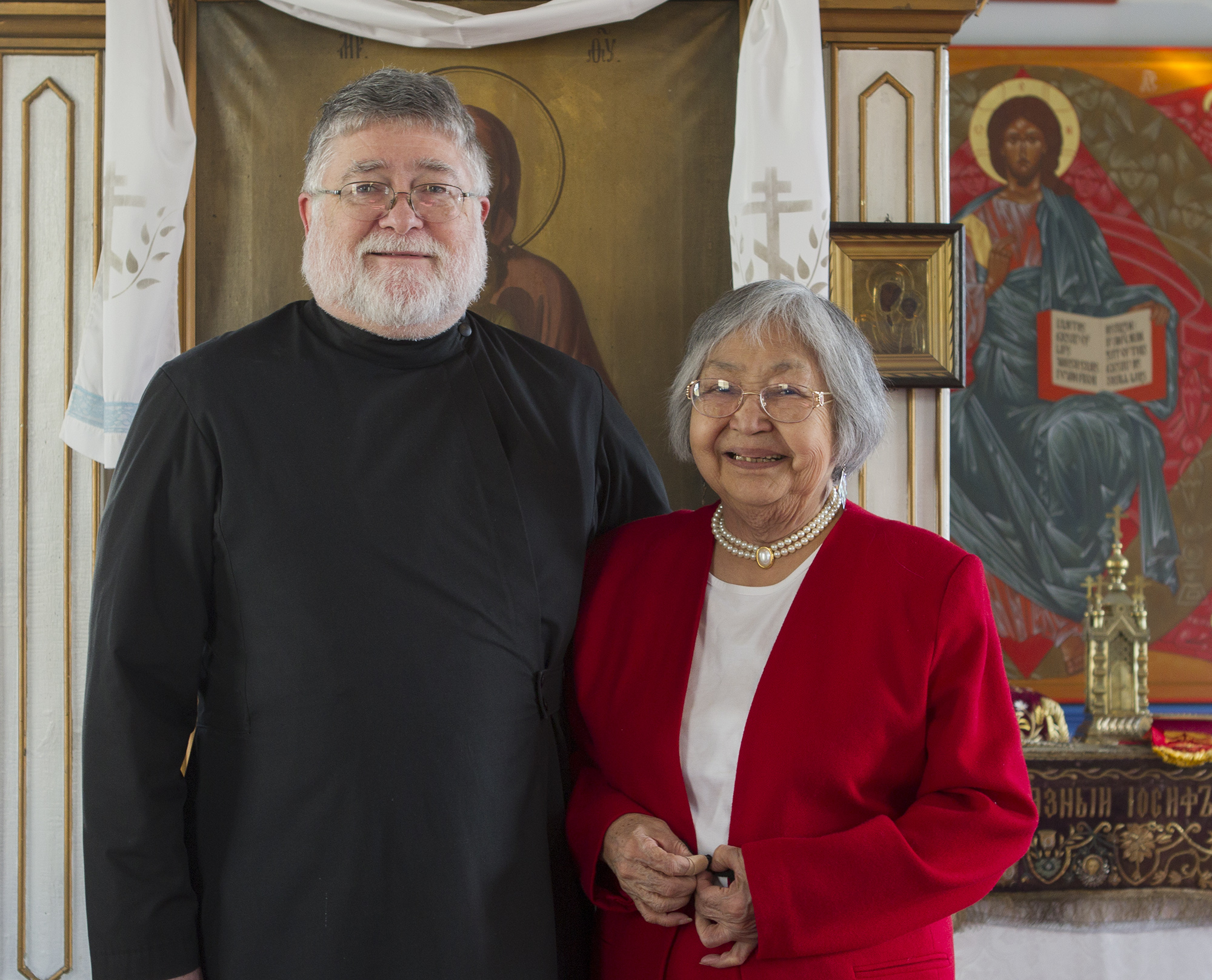 Dick and Nora Dauenhauer at St. Nicholas Russian Orthodox Church on April 24, 2011. (Photo by Brian Wallace)