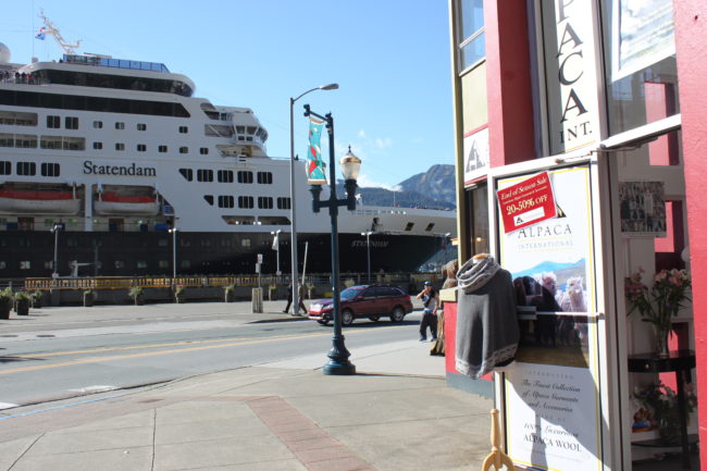 As the cruise ship season ends, tourist shops are asked to keep their window displays attractive throughout the winter. (Photo by Lisa Phu/KTOO)