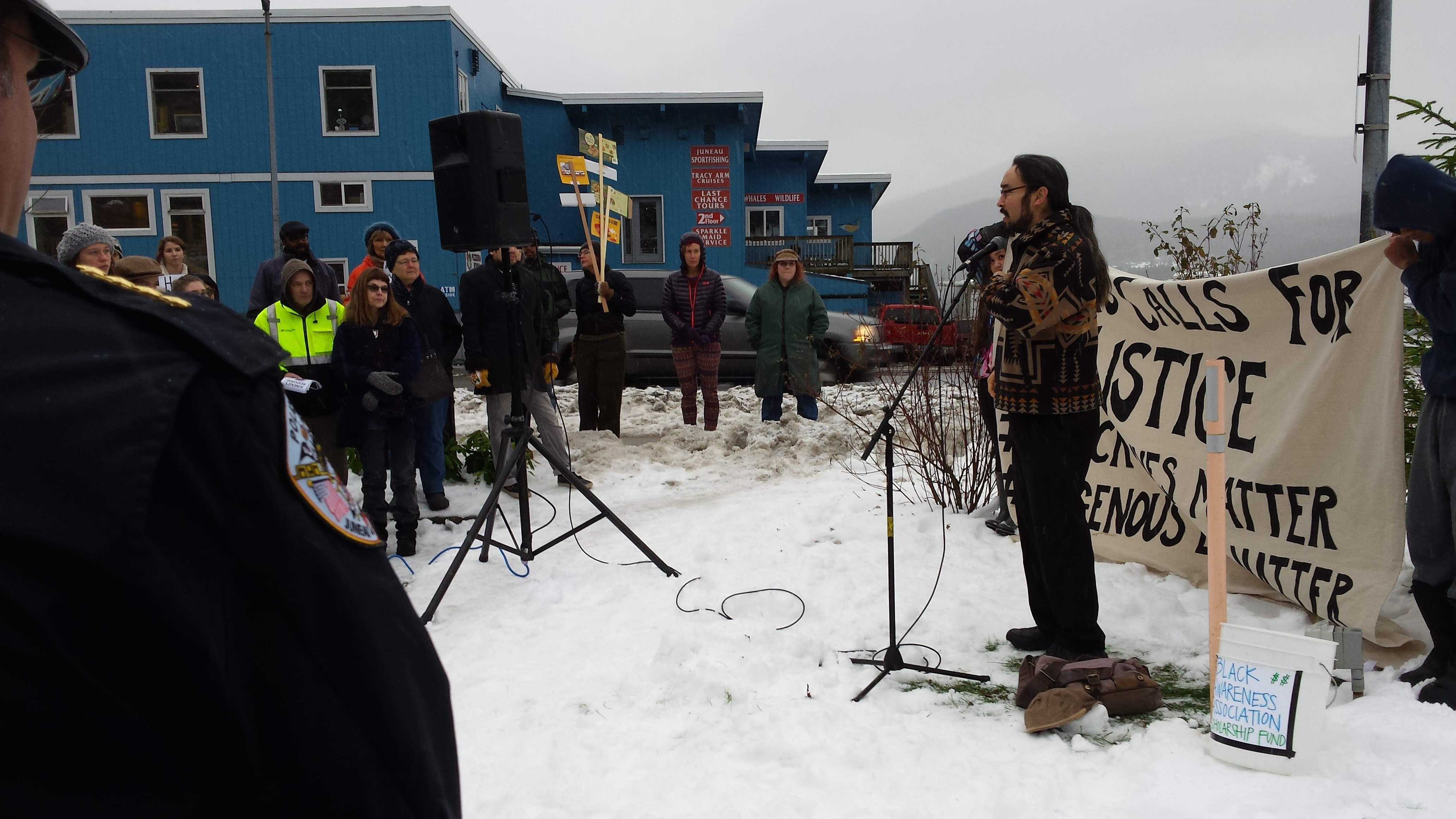 Ishmael Hope speaks at the I Can't Breathe rally (Photo by Kayla Desroches/KTOO)