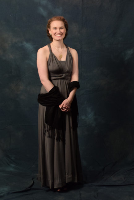 Anna Kate Williams. Williams' dress , borrowed from a friend, is convertible. The top can be wrapped in many different ways. (Photo by Skip Gray/KTOO)