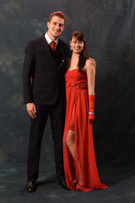 Quinten and Lindsey Hennekam. Lindsey ordered a long, red Adrianna Papell dress online especially for the gala. Quinten's red tie was bought locally to match his wife's ensemble. (Photo by Skip Gray/KTOO)