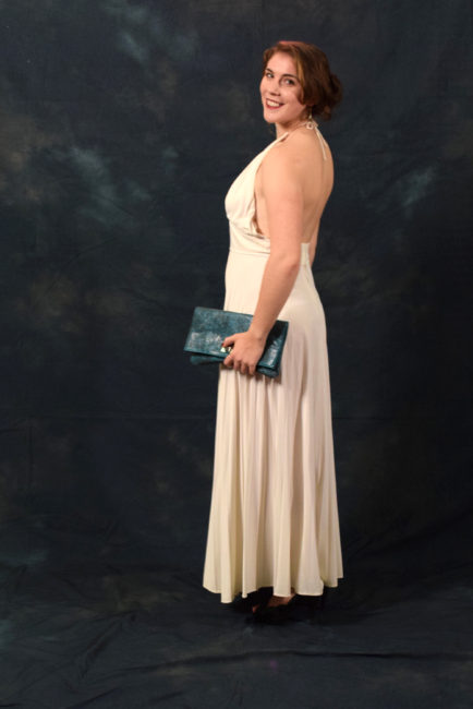 Tamsen Peeples. "This is my mother’s prom dress from 1965. I wore it as my prom dress," said Peeples. "I was looking for any excuse to bring it out of the closet once more." (Photo by Skip Gray/KTOO)