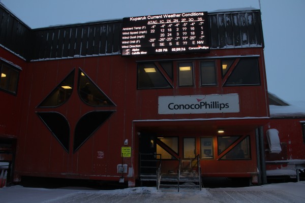 Weather board at Kuparuk River Unit on the North Slope
