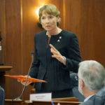 Sen. Cathy Giessel, R-Anchorage, addresses the Alaska Senate in favor of passing House Bill 11, an act that would make certain criminal records unavailable on the internet, Jan. 27, 2016. (Photo by Skip Gray/360 North)