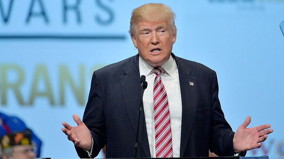 Republican presidential candidate Donald Trump speaks at the Veterans of Foreign Wars national convention in Charlotte, N.C., this week. convention in Charlotte, N.C., this week. (Photo by
Sara D. Davis/Getty Images)