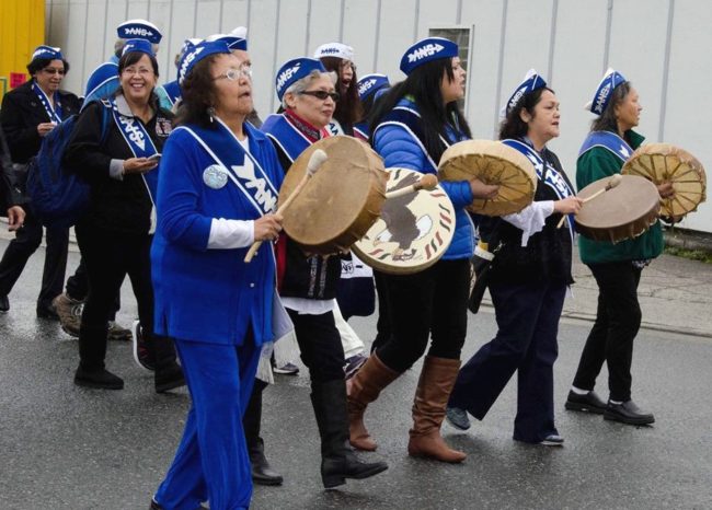 Alaska Native Sisterhood members march in Wrangell during the Grand Camp's 2015 Convention in Wrangell. (Photo Courtesy Peter Naoroz/ANB)