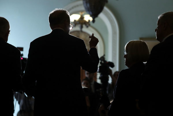 Senate Minority Leader Harry Reid, Sen. Chuck Schumer, Sen. Patty Murray and Senate Minority Whip Richard Durbin speak at a news briefing at the Capitol on Tuesday.