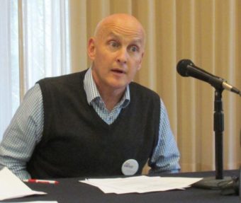House District 36 Rep. Dan Ortiz addresses thea Ketchikan Chamber of Commerce in 2014. (Photo by KRBD)
