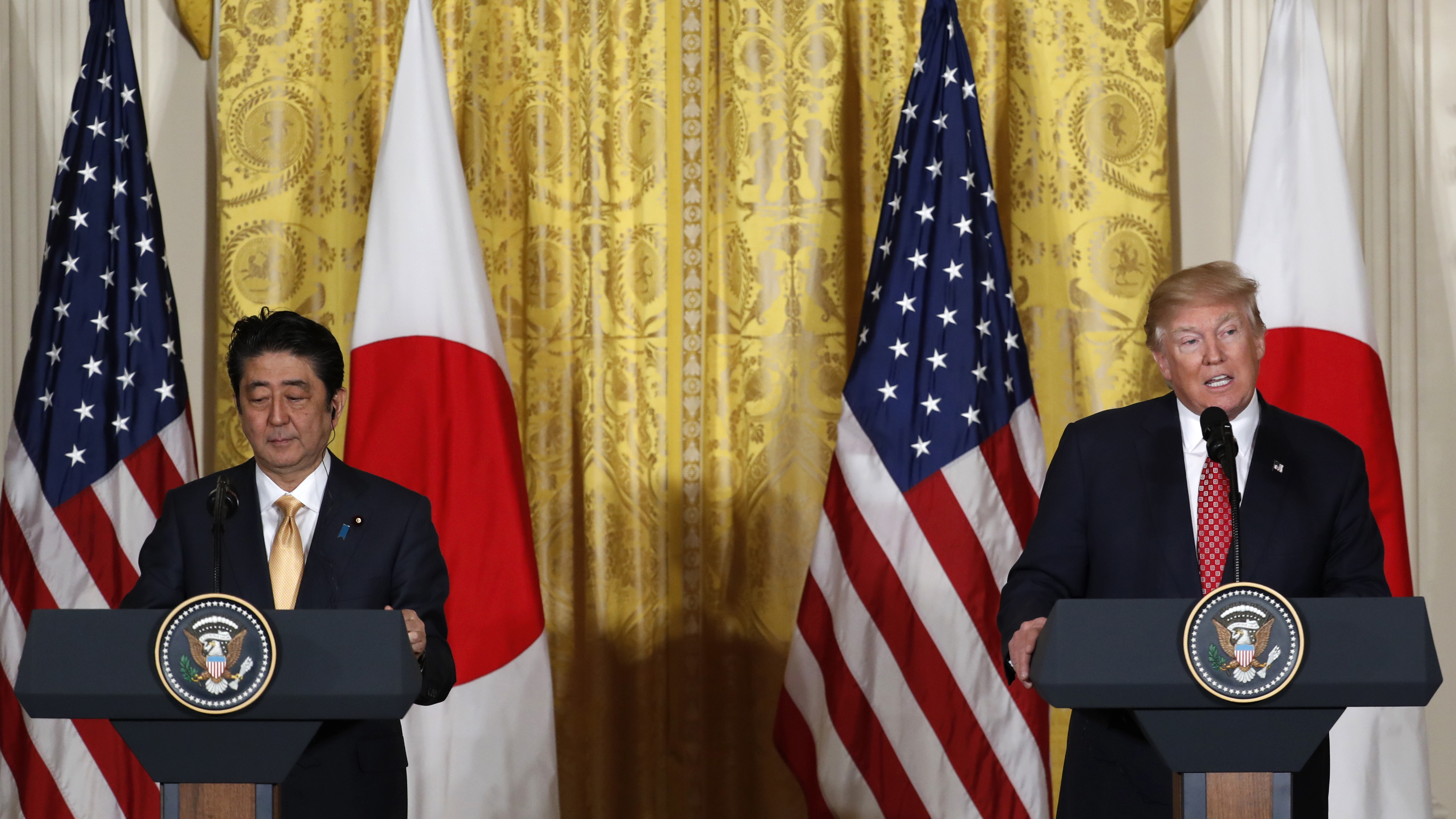 In joint conference, Trump and Abe laud alliance as ‘cornerstone of peace’