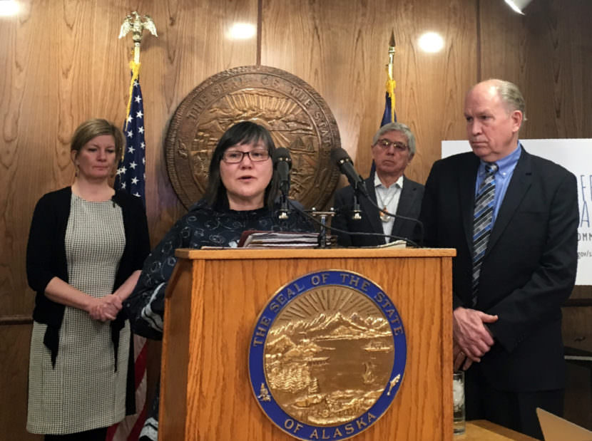 State officials discuss legislation aimed at curbing opioid abuse with reporters in the state Capitol on March 6, 2017.