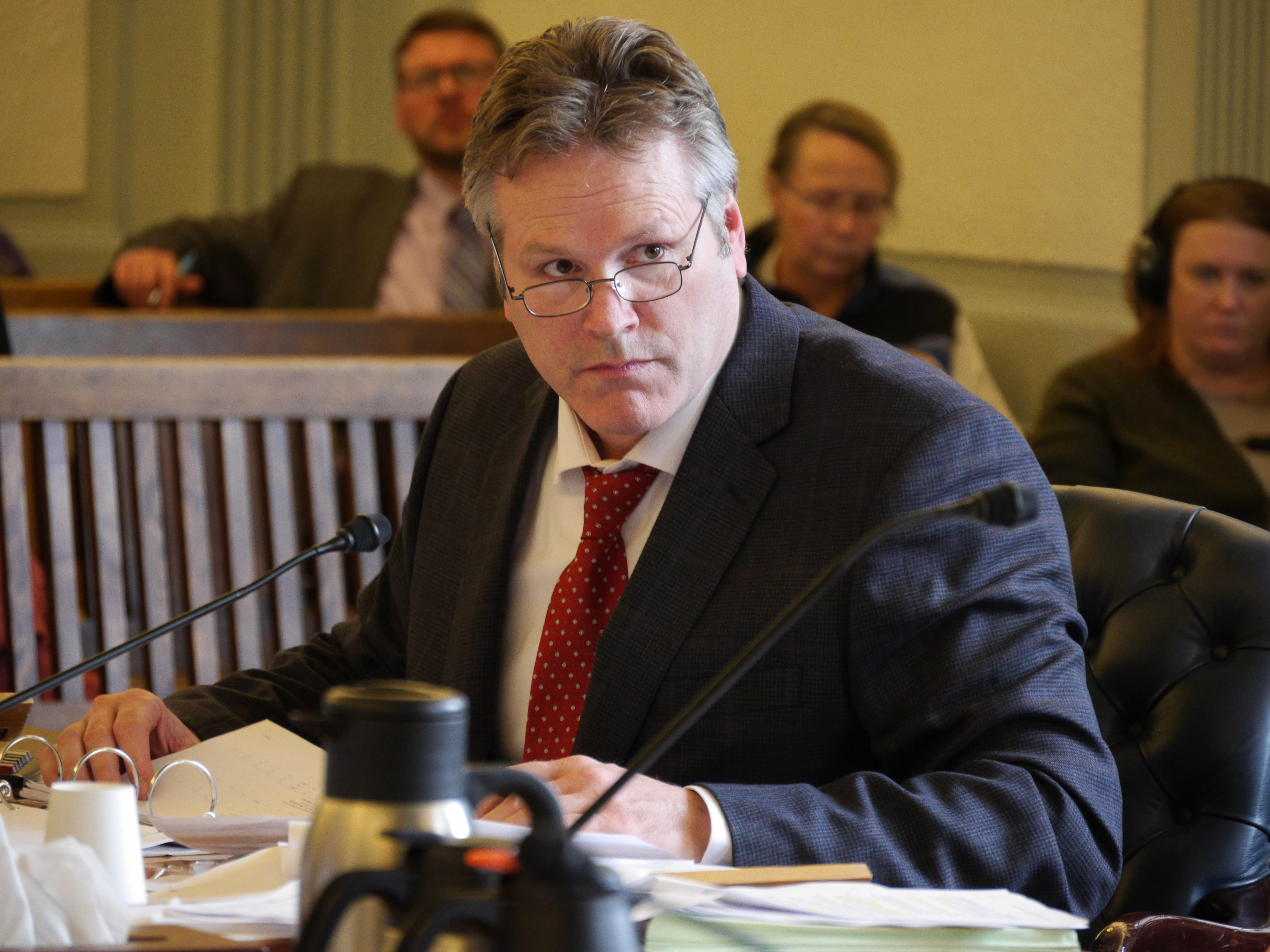 Sen. Mike Dunleavy, R-Wasilla, during a Senate Finance Committee meeting on April 3, 2017. (Photo by Skip Gray/360 North)