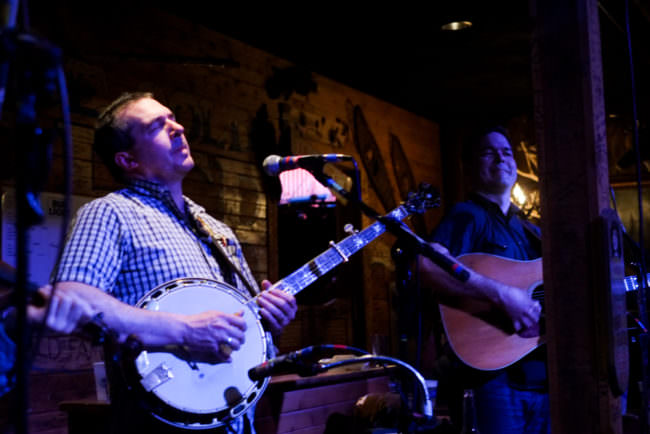 Jeremy "Junior" Kane of the Great American Bluegrass Band plays Saturday at the Alaska. (Photo by Annie Bartholomew/KTOO)