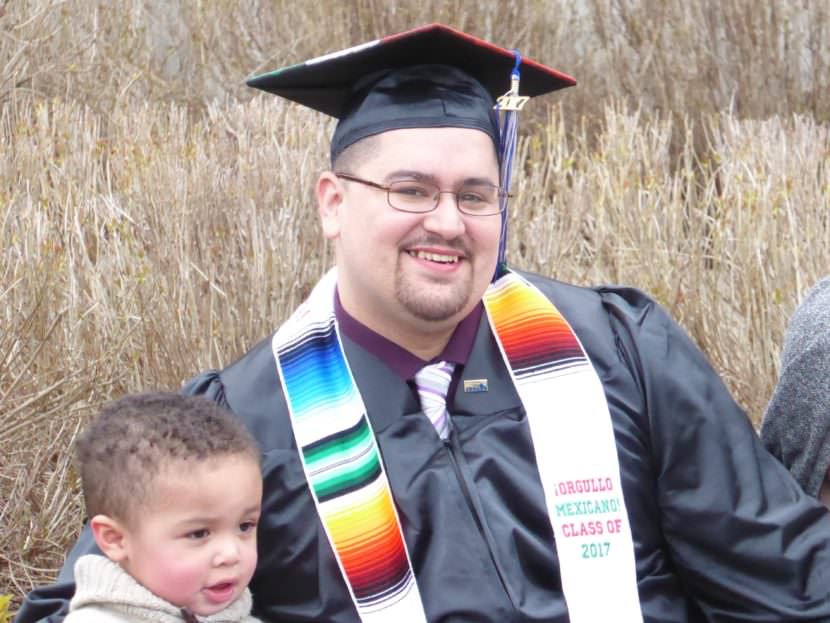 Marcos Galindo and his son Lucian after the UAS graduation ceremony on May 7, 2017. at the Charles Gamble Jr. -Donald Sperl Joint Use Facility.