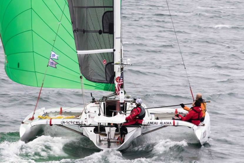 Dan Blanchard's Team UnCruise Adventures competes in 2016's Race to Alaska on board the 25-foot trimaran Un-Screwed. The team can't race this year. (Photo courtesy Dan Blanchard)