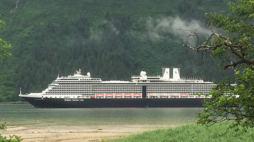 A Holland America cruise ship sails up Juneau's Gastineau Channel June 19 2017. (Photo by Ed Schoenfeld/CoastAlaska News)