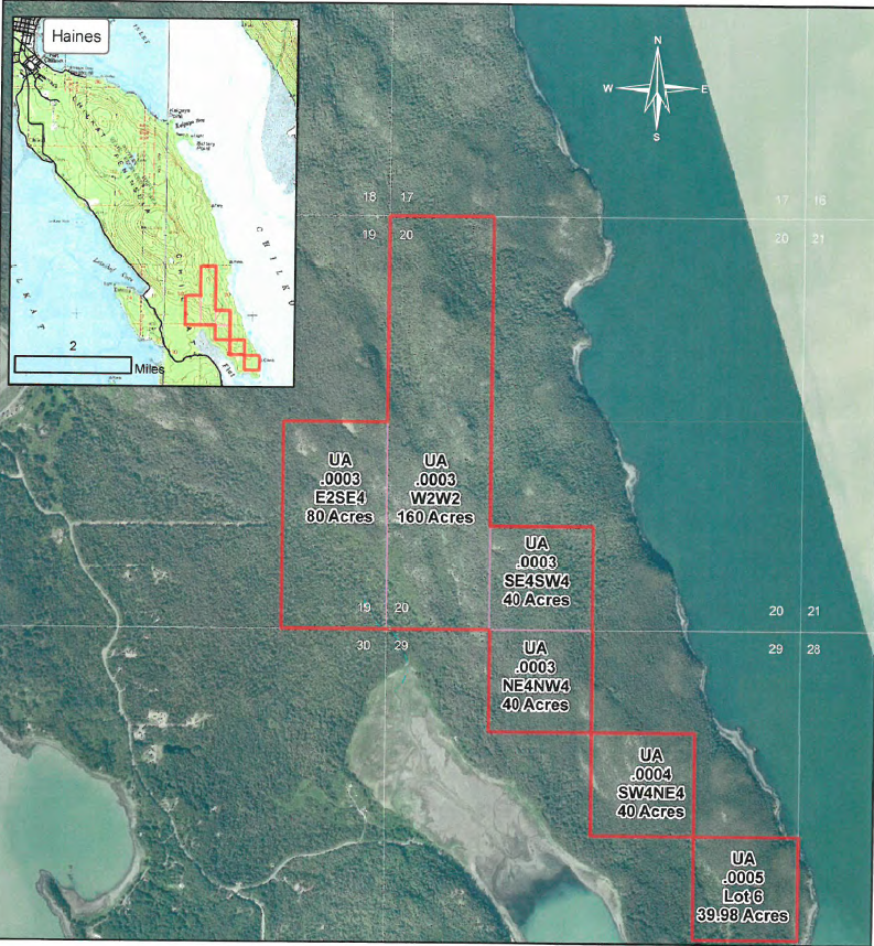 The University of Alaska’s timber sale area on the Chilkat Peninsula. (Map courtesy University of Alaska)