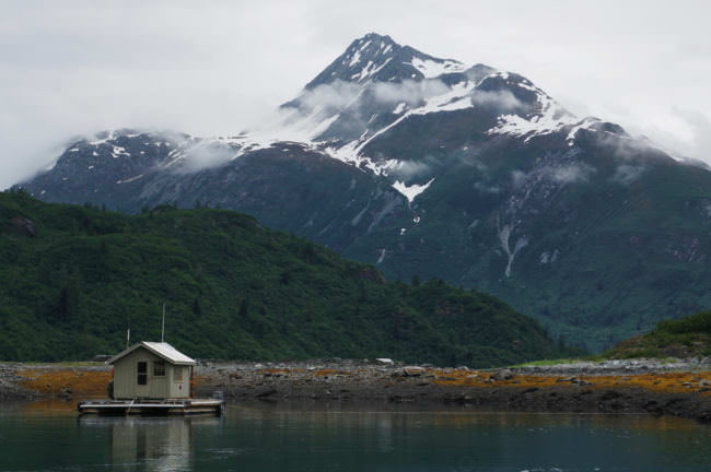 When the researchers weren't in kayaks, they spent time in a small float house in Glacier Bay. (Photo courtesy of Brian Buma/University of Alaska Southeast)
