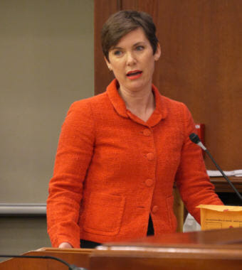 Rep. Ivy Spohnholz, D-Anchorage, addresses the Alaska House of Representatives, April 12, 2018. (Photo by Skip Gray/360 North)