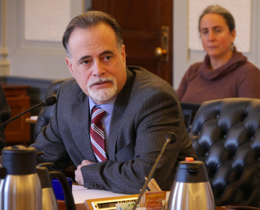 Sen. Peter Maccichi, R-Soldotna, listens to testimony in the Senate Finance Committee in the Alaska Capitol, April 12, 2018. (Photo by Skip Gray/360 North)