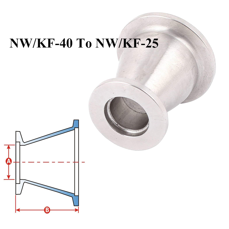Vacuum Conical Reducer, NW/KF-40 To NW/KF-25, Vacuum Fitting, 304 Stainless Steel, Flange Adapter