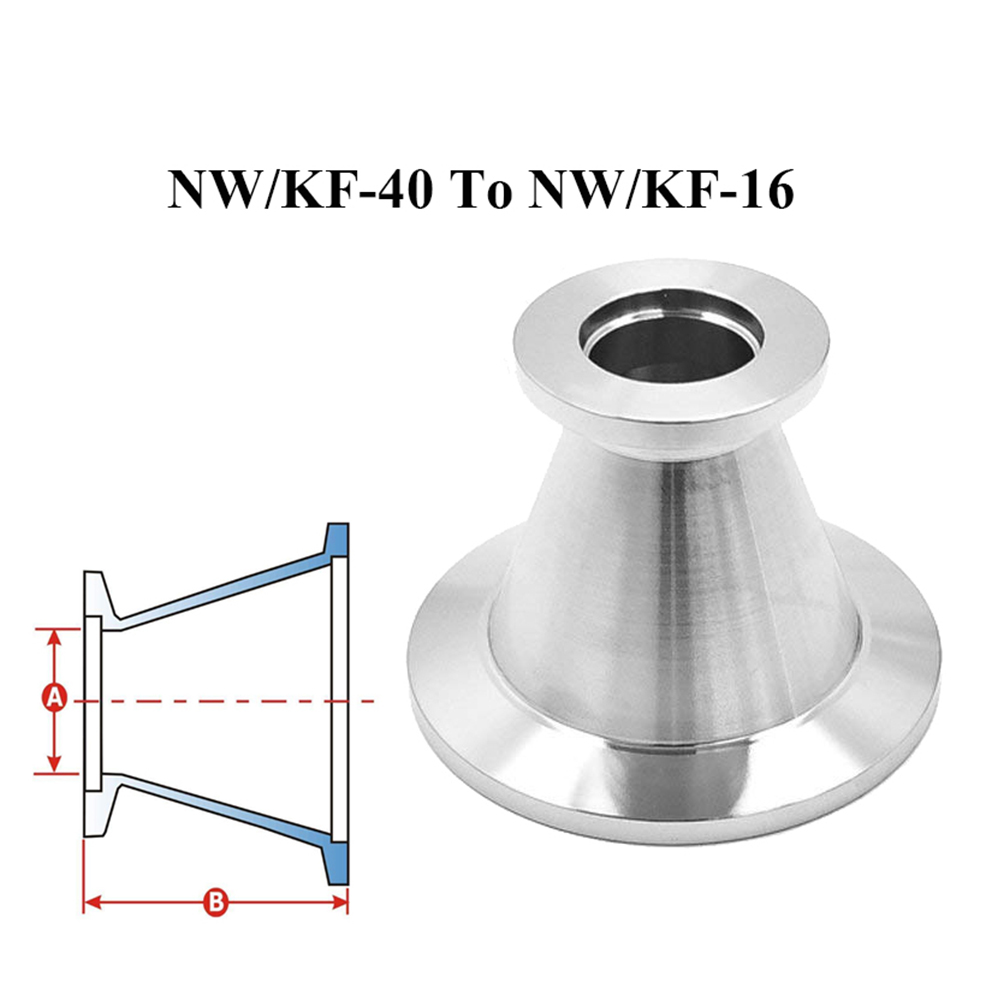 Vacuum Conical Reducer, NW/KF-40 To NW/KF-16, Vacuum Fitting, 304 Stainless Steel, Flange Adapter