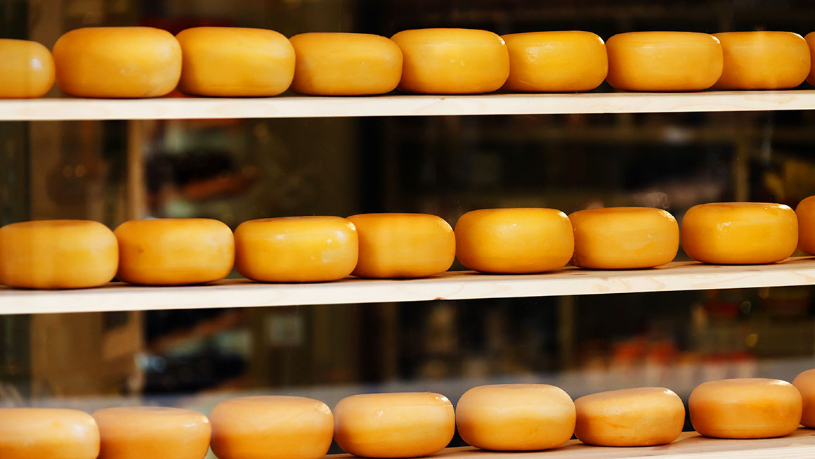 Rounds of cheese on-shelf