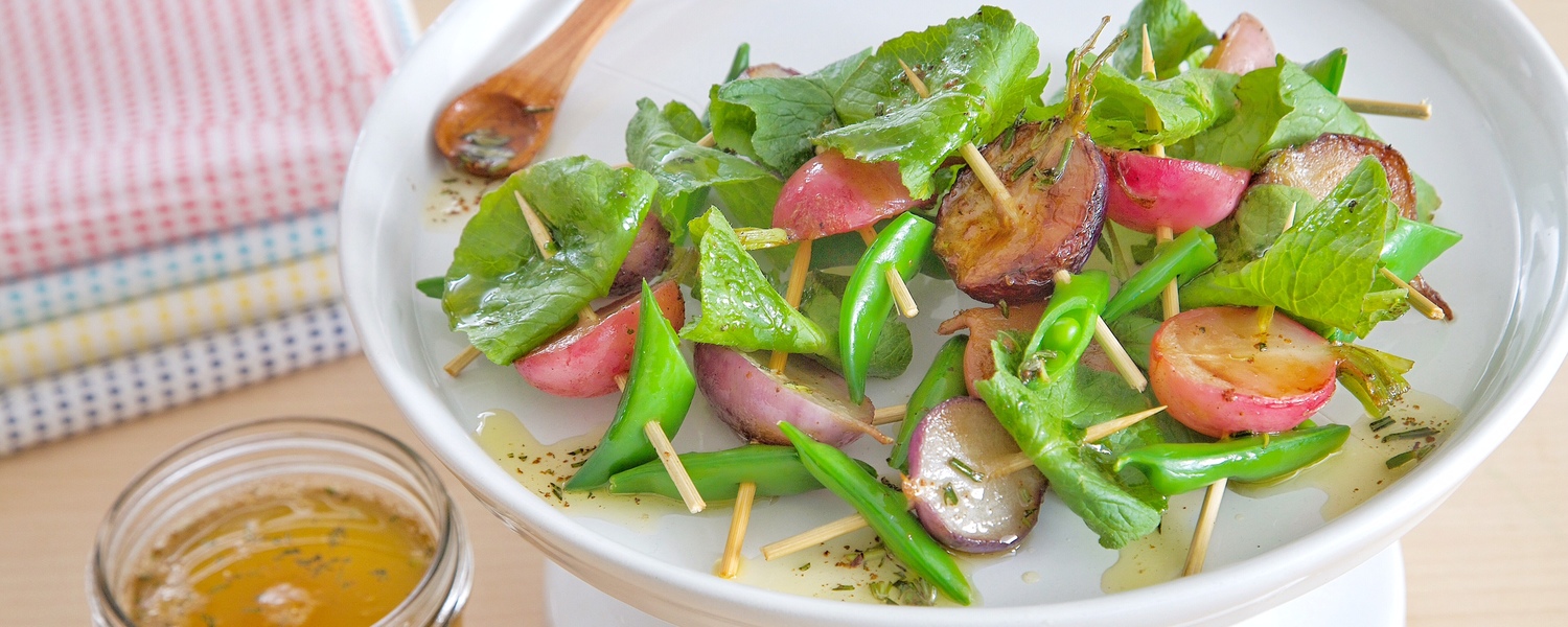 Radish and snap pea bites