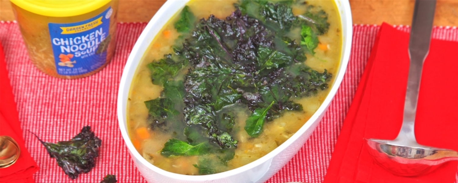 Holiday chicken noodle with crispy kale