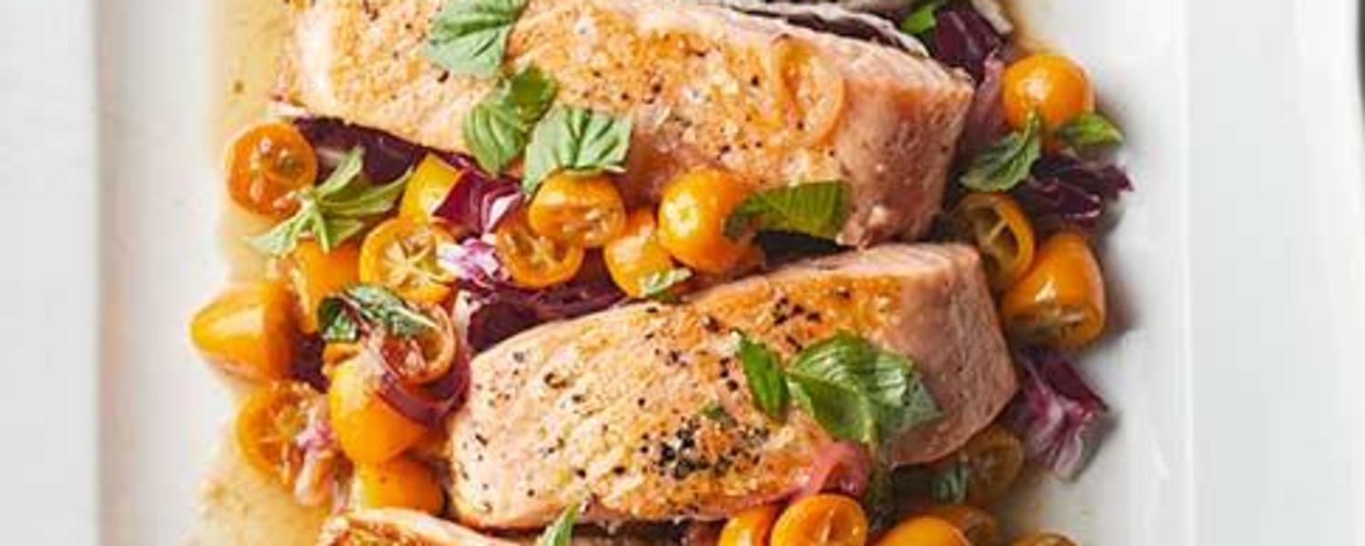 Pan seared salmon with kumquats