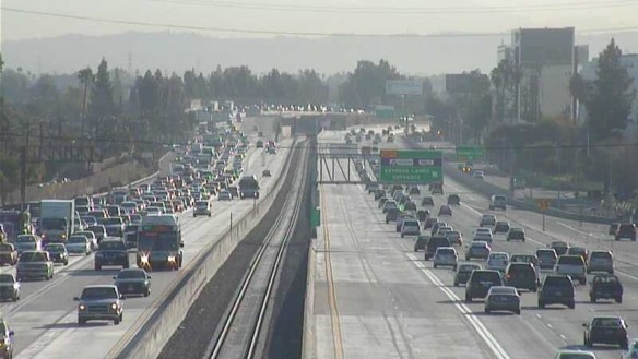 Los carriles ExpressLanes de la autoopista I-10 el lunes por la mañana. Foto: Metro.